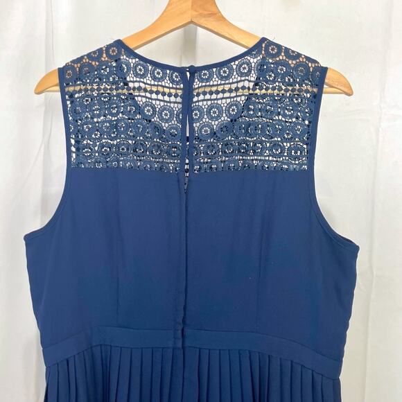 FERVOUR Modcloth Pleated Midi Dress Sheer Lace Trim Sleeveless Navy Blue Size XL - Picture 6 of 8